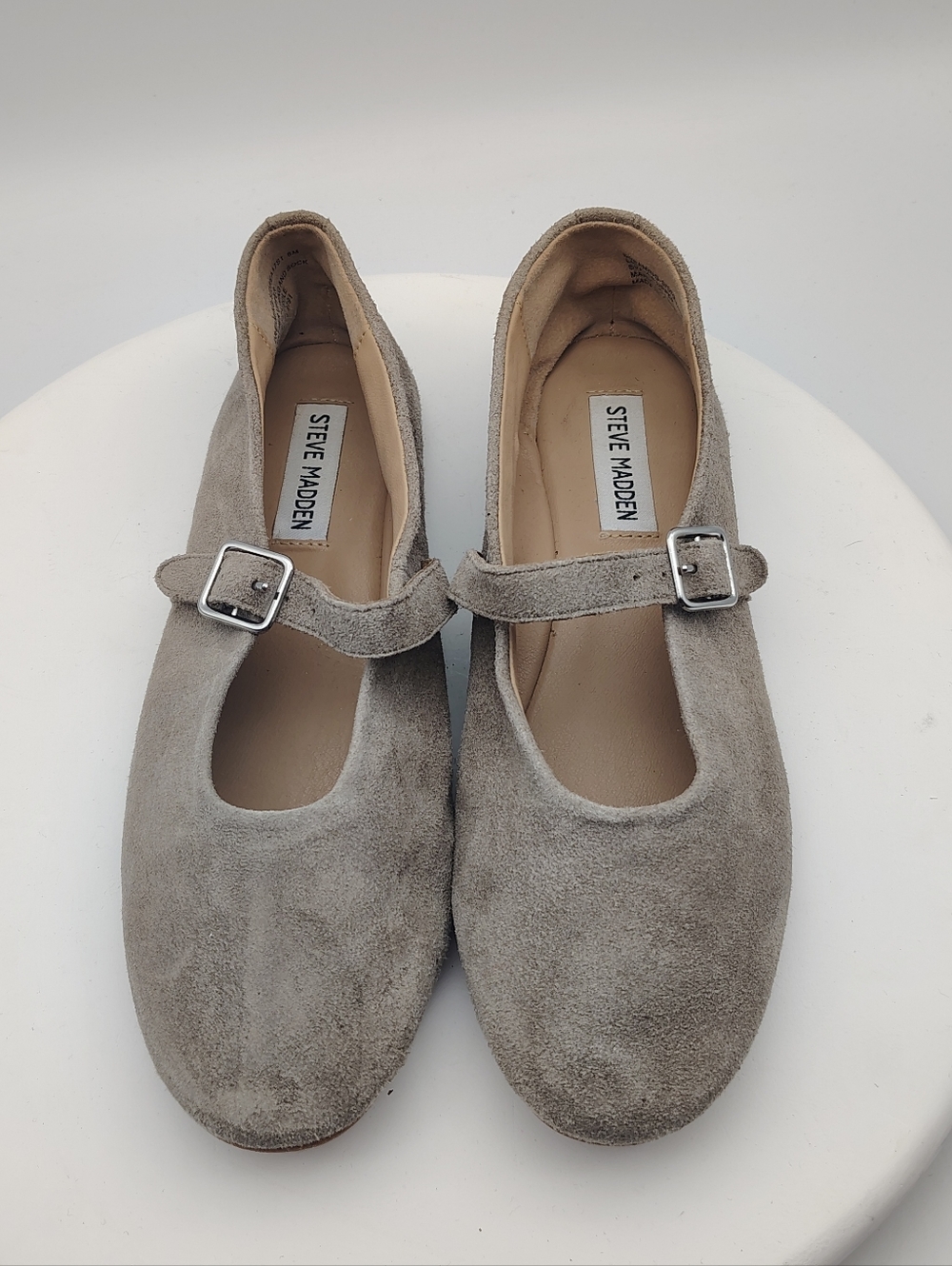 Steve Madden Women's Suede Mary Jane Flats in Light Gray Size 8